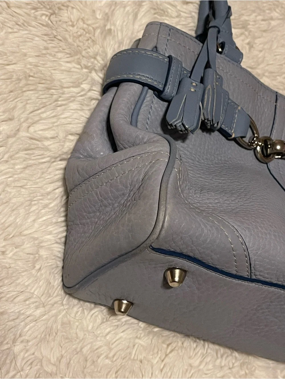 Vtg Y2K Coach Hamptons Light Blue Leather Satchel Toggle Clasp Tote Bag F10688